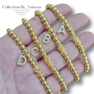 CBV Piyao Initial Bubble Bracelet | Real 18k Gold Piyao | Genuine Stainless Steel Beads and Pendant