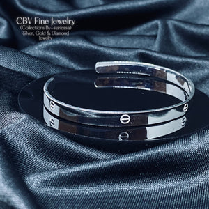 Cart'ier Inspired Solid Adjustable Bangle | Premium Sterling Silver
