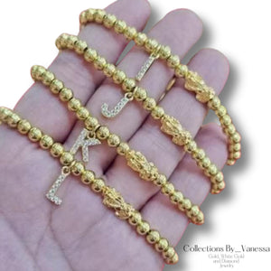 CBV Piyao Initial Bubble Bracelet | Real 18k Gold Piyao | Genuine Stainless Steel Beads and Pendant