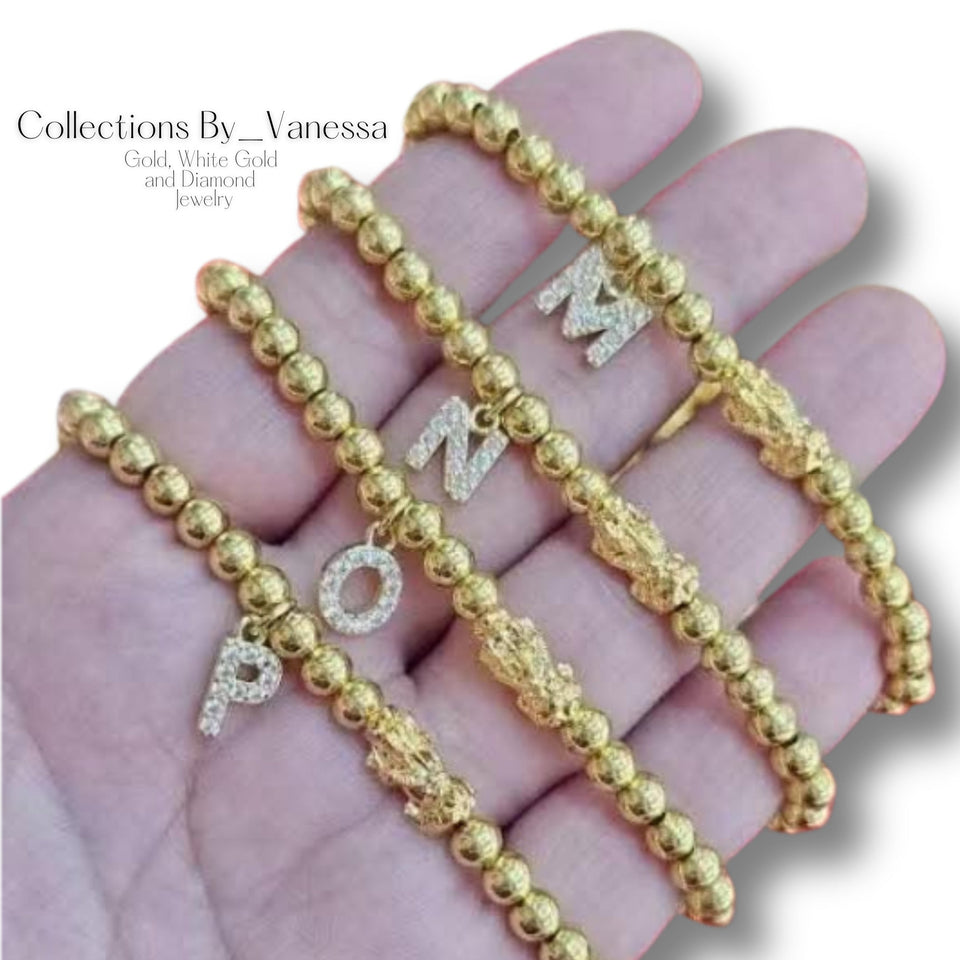 CBV Piyao Initial Bubble Bracelet | Real 18k Gold Piyao | Genuine Stainless Steel Beads and Pendant