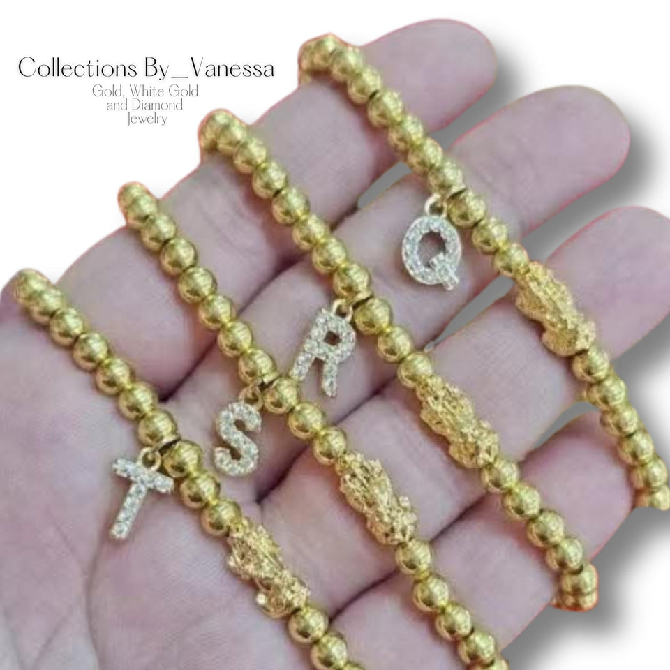 CBV Piyao Initial Bubble Bracelet | Real 18k Gold Piyao | Genuine Stainless Steel Beads and Pendant