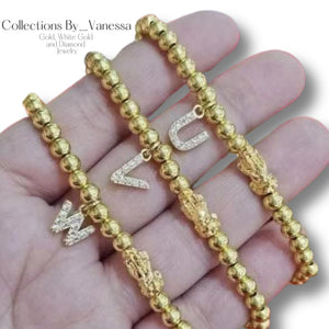 CBV Piyao Initial Bubble Bracelet | Real 18k Gold Piyao | Genuine Stainless Steel Beads and Pendant