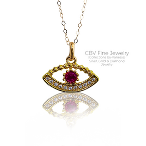 Evil Eye Amethyst Pendant | Pawnable | Real 18k Gold